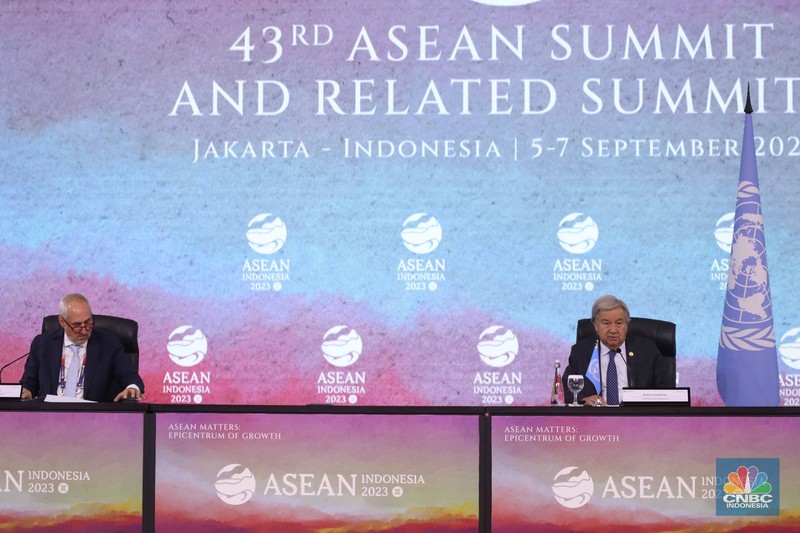 Sekretaris Jenderal (Sekjen) Perserikatan Bangsa-Bangsa (PBB) Antonio Guterres di KTT ASEAN, Kamis, (7/9/2023). (CNBC Indonesia/Tri Susilo) Sekretaris Jenderal (Sekjen) Perserikatan Bangsa-Bangsa (PBB) Antonio Guterres di KTT ASEAN, Kamis, (7/9/2023). (CNBC Indonesia/Tri Susilo)