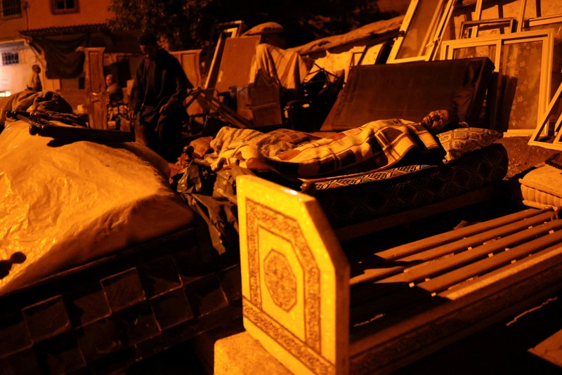 MOROCCO-QUAKE/ Residents sleep on the street in Moulay Brahim village, in the province of Al Haouz, following a powerful earthquake in Morocco, September 9, 2023. REUTERS/Nacho Doce