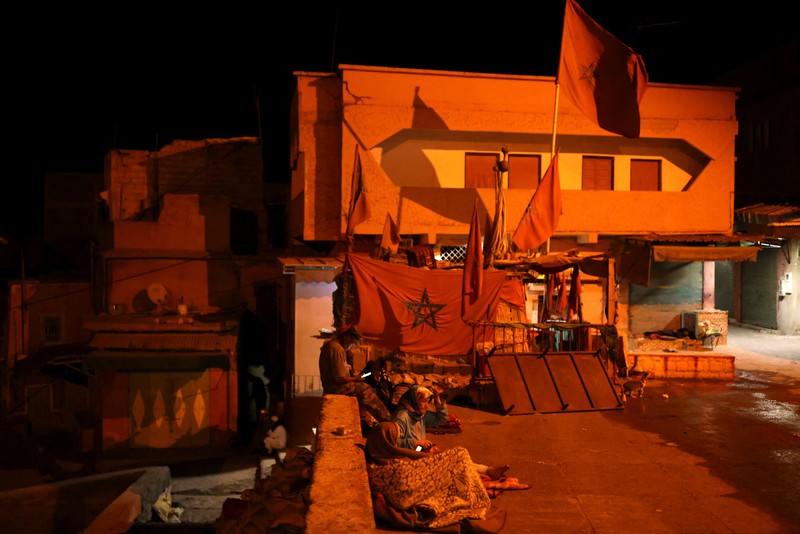 MOROCCO-QUAKE/ Residents sleep on the street in Moulay Brahim village, in the province of Al Haouz, following a powerful earthquake in Morocco, September 9, 2023. REUTERS/Nacho Doce