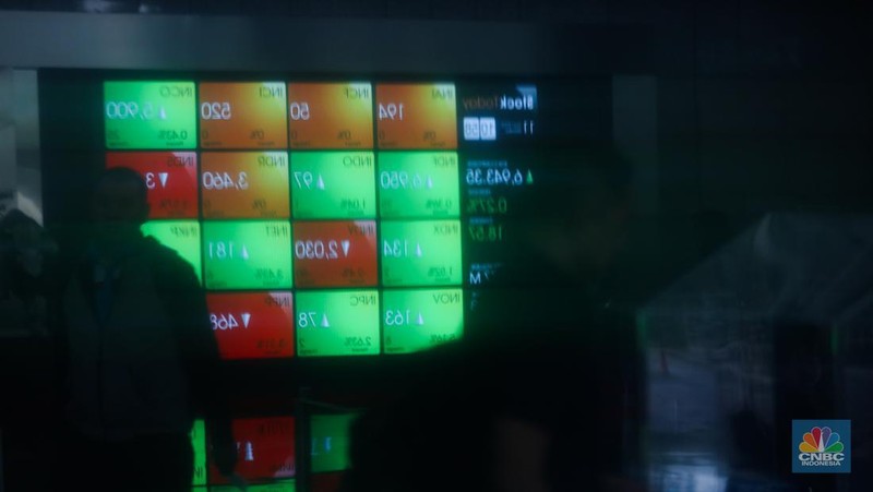 layar digital pergerakan Indeks Harga Saham Gabungan (IHSG) di Gedung Bursa Efek Indonesia, Jakarta, Senin (11/9/223). (վ/Tri Susilo)