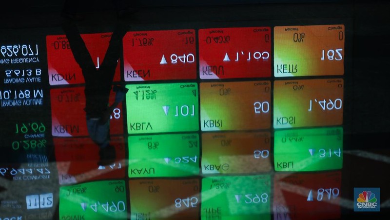layar digital pergerakan Indeks Harga Saham Gabungan (IHSG) di Gedung Bursa Efek Indonesia, Jakarta, Senin (11/9/223). (վ/Tri Susilo)