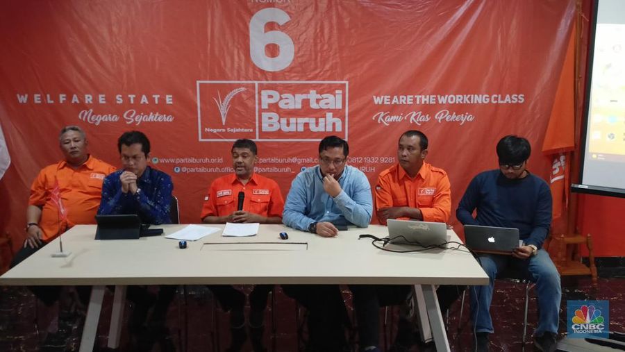 Komferensi pers Partai Buruh di Jakarta. (CNBC Indonesia/Ferry Sandi)