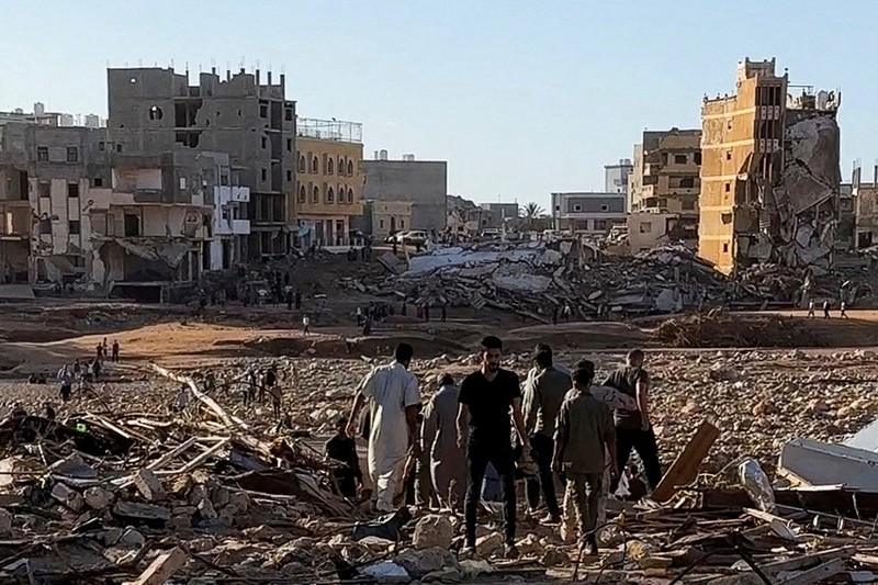 Libya porak poranda usai dihantam banjir. (AP Photo/Jamal Alkomaty)