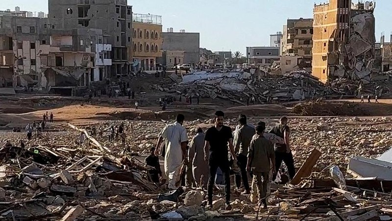 Libya porak poranda usai dihantam banjir. (AP Photo/Jamal Alkomaty)