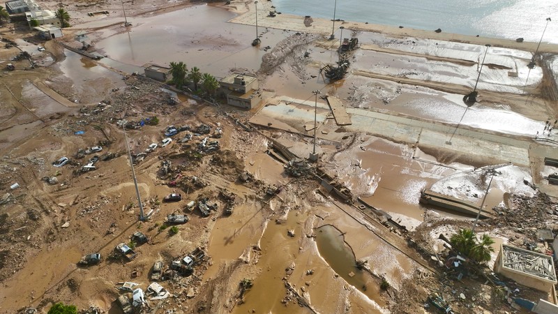 Libya porak poranda usai dihantam banjir. (AP Photo/Jamal Alkomaty)