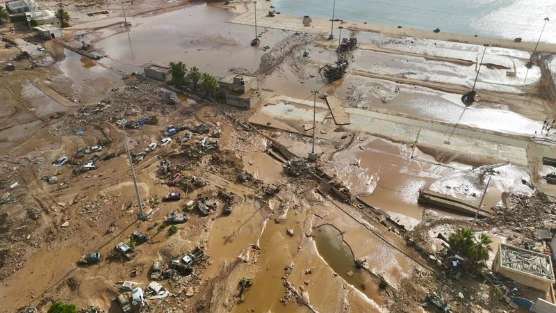 Libya porak poranda usai dihantam banjir. (AP Photo/Jamal Alkomaty)