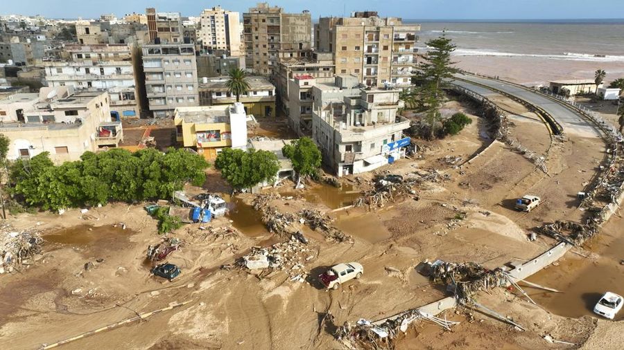 Libya porak poranda usai dihantam banjir. (AP Photo/Jamal Alkomaty)