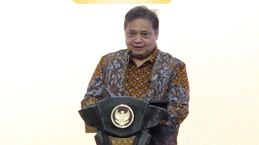 Menteri Koordinator Bidang Perekonomian, Airlangga Hartarto dalam Main Event Sewindu Proyek Strategis Nasional (PSN) - Infrastructure Forum and Edutainment Expo. (Tangkapan Layar Youtube PerekonomianRI)