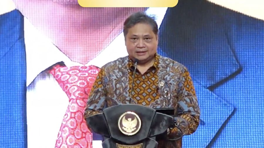 Menteri Koordinator Bidang Perekonomian, Airlangga Hartarto dalam Main Event Sewindu Proyek Strategis Nasional (PSN) - Infrastructure Forum and Edutainment Expo. (Tangkapan Layar Youtube PerekonomianRI)