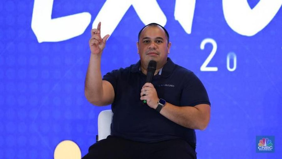 Foto: Pandu Sjahrir saat berbincang berbagi pengalaman dalam acara Investment Expo 2023 di Central Park, Jakarta, Kamis (14/9/2023). (CNBC Indonesia/Tri Susilo)