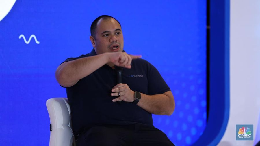 Pandu Sjahrir saat berbincang berbagi pengalaman dalam acara Investment Expo 2023 di Central Park, Jakarta, Kamis (14/9/2023). (վ/Tri Susilo)