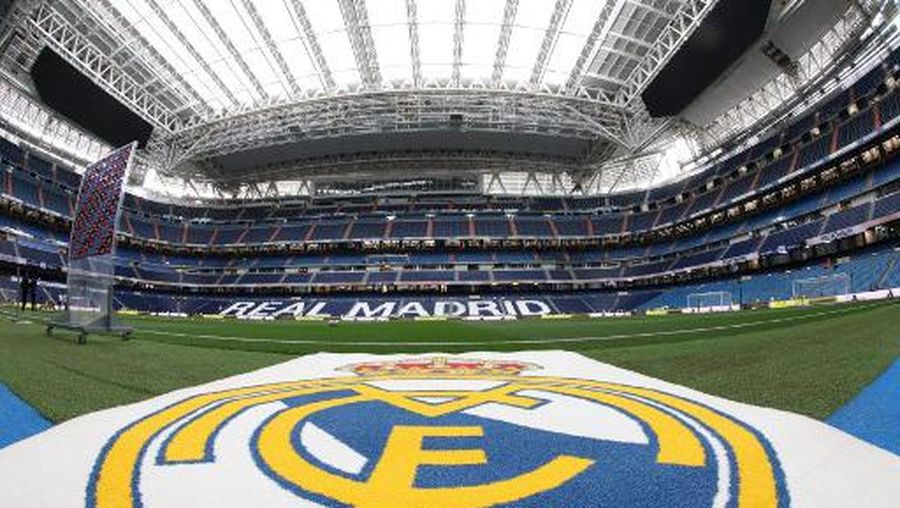 Picture shows a general view of the Santiago Bernabeu stadium with its operable roof closed due to the rainy weather ahead of the Spanish Liga football match between Real Madrid CF and Getafe CF in Madrid on September 2, 2023. (Photo by Thomas COEX / AFP)