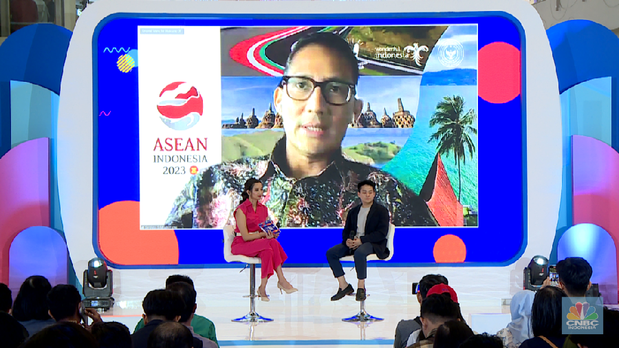 Menteri Pariwisata dan Ekonomi Kreatif/Kepala Badan Pariwisata dan Ekonomi Kreatif Sandiaga Salahuddin Uno dalam acara Investment Expo 2023 di Central Park Mall, Jakarta, Sabtu (16/9/2023). (Tangkapan layar)