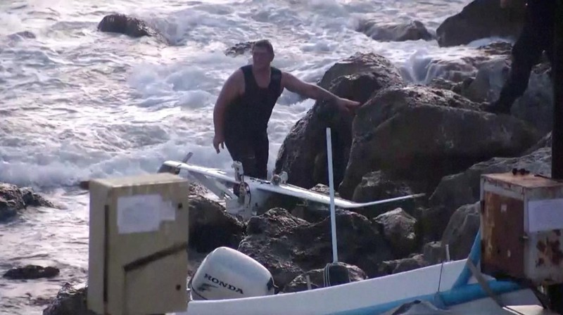 A blast is seen in the place where drone carrying explosives crashed on the Black Sea coast near the village of Tyulenovo, Bulgaria September 18, 2023 in this still image obtained from CCTV footage. Hotel Restaurant Tyulenovo/via REUTERS  THIS IMAGE HAS BEEN SUPPLIED BY A THIRD PARTY. MANDATORY CREDIT. NO RESALES. NO ARCHIVES.