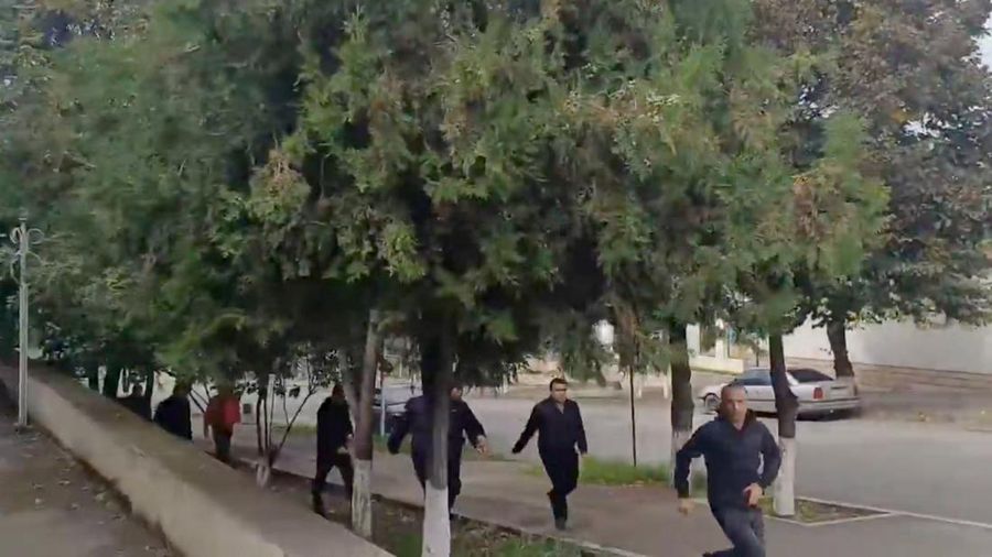 In this photo taken from video released by Defense Ministry of Azerbaijan on Tuesday, Sept. 19, 2023, smoke rises over an area which Azerbaijan says hosts Armenian forces' positions in the breakaway territory of Nagorno-Karabakh in Azerbaijan. Azerbaijan on Tuesday declared that it started what it called an 