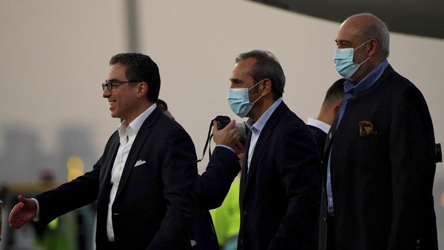 Siamak Namazi, Morad Tahbaz and Emad Shargi, who were released during a prisoner swap deal between U.S. and Iran, arrive at Doha International Airport, Qatar September 18, 2023. REUTERS/Mohammed Dabbous