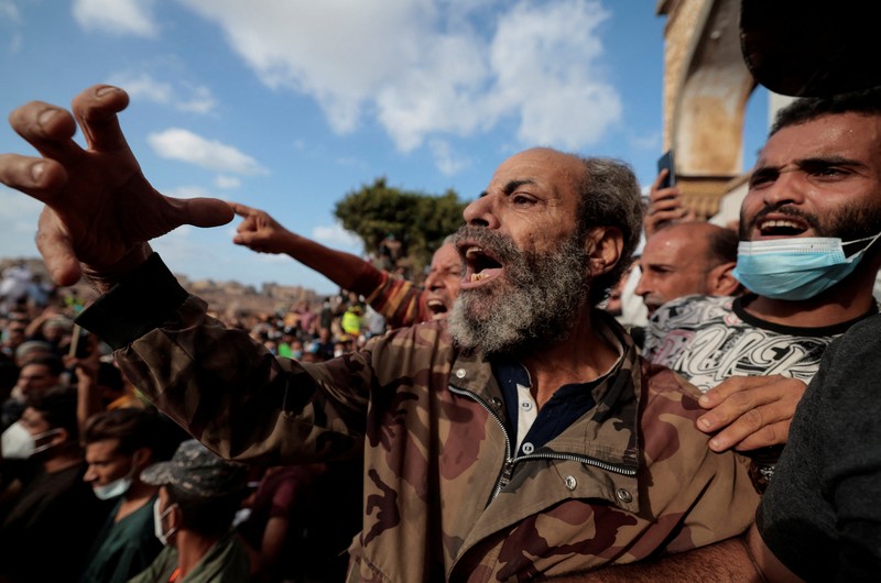 A man inspects a damaged mosque, in the aftermath of a deadly storm and flooding that hit Libya, in Derna, Libya September 20, 2023. REUTERS/Esam Omran Al-fetori