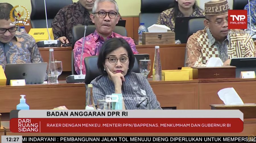 Menteri Keuangan Sri Mulyani Indrawati dalam Rapat Kerja dengan Badan Anggaran DPR RI. (Tangkapan Layar Youtube Banggar DPR RI)