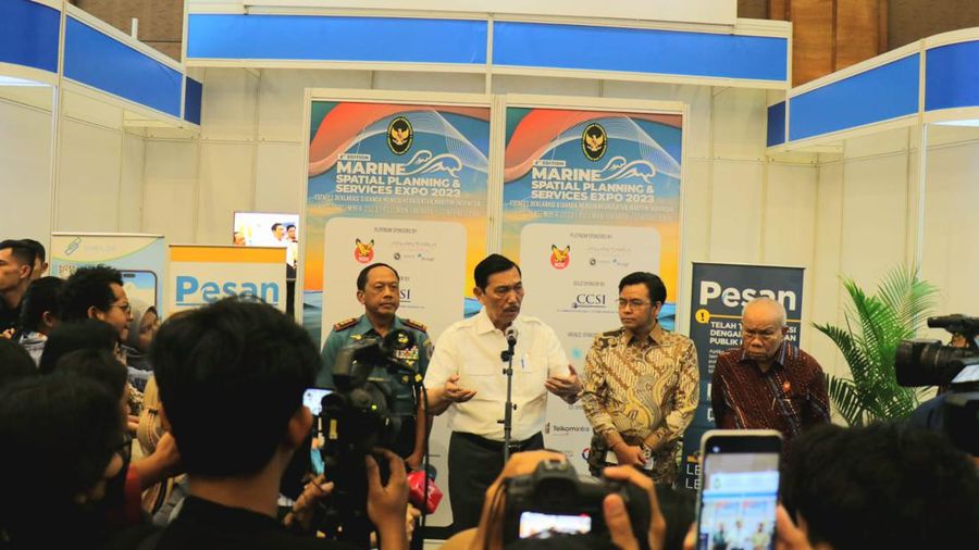 Menteri Koordinator Bidang Kemaritiman dan Investasi Luhut Binsar Pandjaitan dalam acara Marine Spatial Planning & Services Expo 2023 di Jakarta, Selasa (19/9/2023). (Dok. Kemenko Marves)