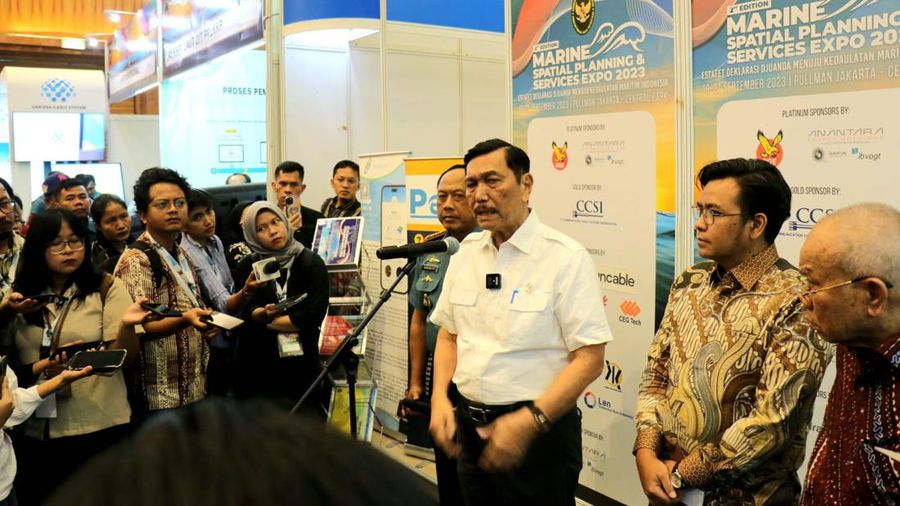 Menteri Koordinator Bidang Kemaritiman dan Investasi Luhut Binsar Pandjaitan dalam acara Marine Spatial Planning & Services Expo 2023 di Jakarta, Selasa (19/9/2023). (Dok. Kemenko Marves)
