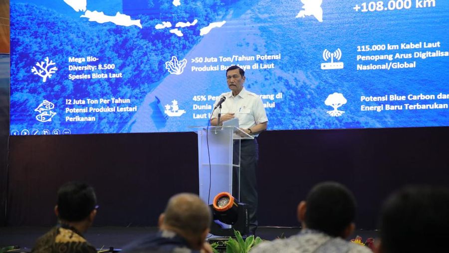 Menteri Koordinator Bidang Kemaritiman dan Investasi Luhut Binsar Pandjaitan dalam acara Marine Spatial Planning & Services Expo 2023 di Jakarta, Selasa (19/9/2023). (Dok. Kemenko Marves)