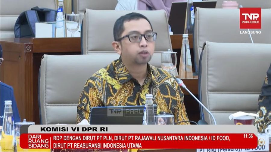 Direktur Utama ID Food Frans Tambunan saat RDP Komisi VI DPR dengan Direktur Utama PLN, RNI, RIU. (Tangkapan Layar Youtube Komisi VI DPR)