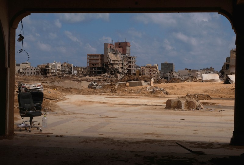 A man inspects a damaged mosque, in the aftermath of a deadly storm and flooding that hit Libya, in Derna, Libya September 20, 2023. REUTERS/Esam Omran Al-fetori