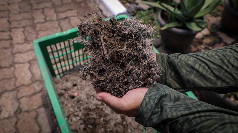 Pencampuran kotoran hewan dan sampah organik sebelum diolah menggunakan mesin Biodigister di Taman Margasatwa Ragunan (TMR), Jakarta, Kamis (21/9/2023). (CNBC Indonesia/Faisal Rahman)