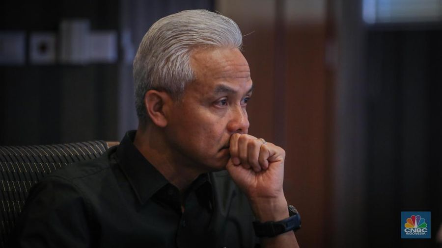 Bakal Calon Presiden (Bacapres), Ganjar Pranowo berkunjung ke Gedung Trans Media Tendean, Jakarta, Senin (25/9/2023). (CNBC Indonesia/Faisal Rahman)