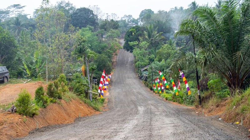 Menteri Pekerjaan Umum dan Perumahan Rakyat (PUPR) Basuki Hadimuljono mendampingi Presiden Jokowi melakukan peninjauan progress pelaksanaan Inpres Jalan Daerah (IJD) di kawasan Sepaku, Penajam Paser Utara, Kalimantan Timur, Sabtu (23/09/2023). (Dok: PUPR)