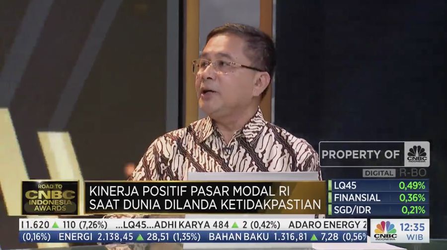Komite Ketua Umum Asosiasi Perusahaan Efek Indonesia (APEI) Tahun 2023-2026, Jhon C.P. Tambunan dalam Road to CNBC Indonesia Awards 2023. (Tangkapan Layar CNBC Indonesia TV)