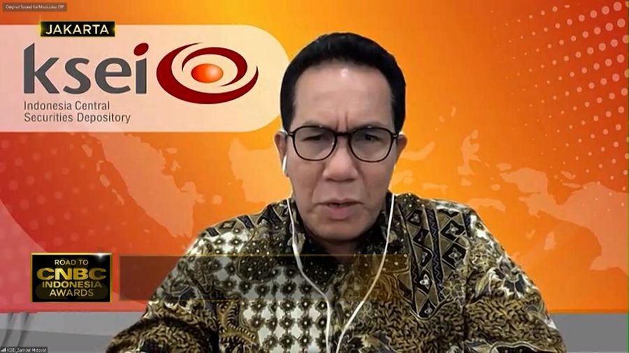 Direktur Utama PT Kustodian Sentral Efek Indonesia (KSEI), Samsul Hidayat, dalam Road to CNBC Indonesia Awards 2023. (Tangkapan Layar CNBC Indonesia TV