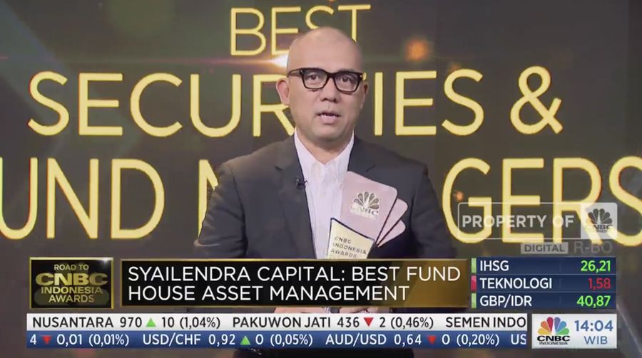 Pemenang Kategori Best Fund House Assets Managemen dalam CNBC Indonesia Awards 2023 dimenangkan Oleh Syailendra Capital. (Tangkapan Layar CNBC Indonesia TV)