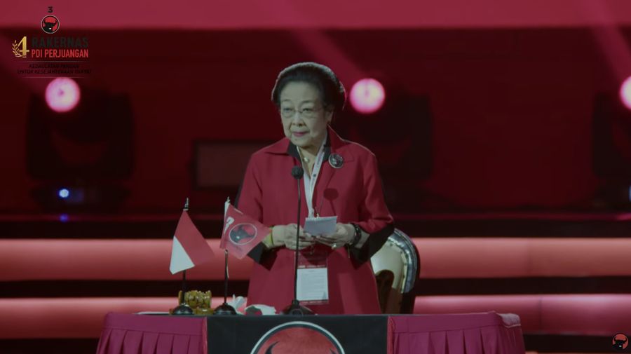 Ketua Umum PDI Perjuangan, Megawati Soekarno Putri dalam Rapat Kerja Nasional-IV. (Tangkapan Layar Youtube PDI Perjuangan)