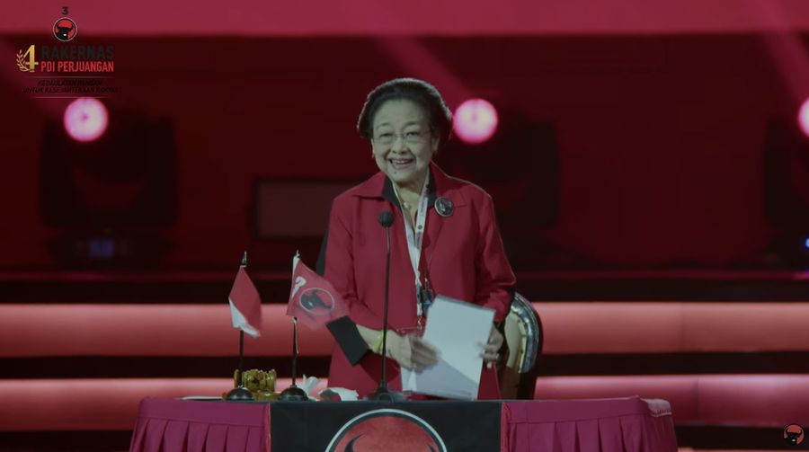 Ketua Umum PDI Perjuangan, Megawati Soekarno Putri dalam Rapat Kerja Nasional-IV. (Tangkapan Layar Youtube PDI Perjuangan)