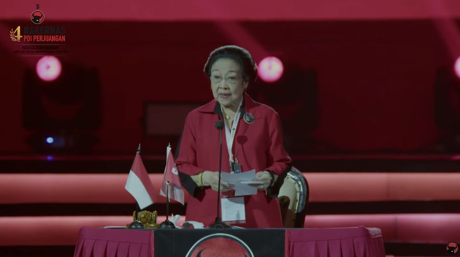 Ketua Umum PDI Perjuangan, Megawati Soekarno Putri dalam Rapat Kerja Nasional-IV. (Tangkapan Layar Youtube PDI Perjuangan)