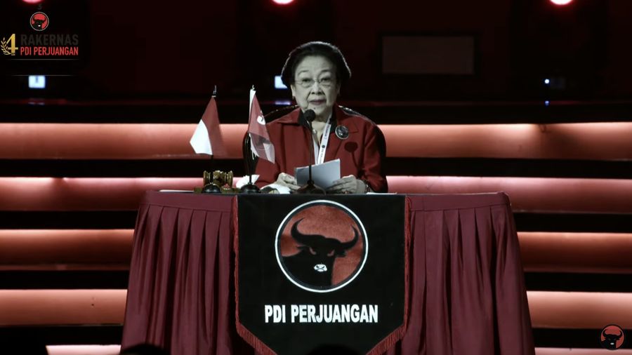 Megawati Soekarnoputri dalam acara Rakernas PDI Perjuangan (Tangkapan layar)