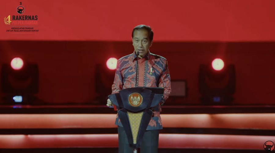 Presiden Joko Widodo dalam acara Rakernas PDI Perjuangan. (Tangkapan layar PDI Perjuangan)