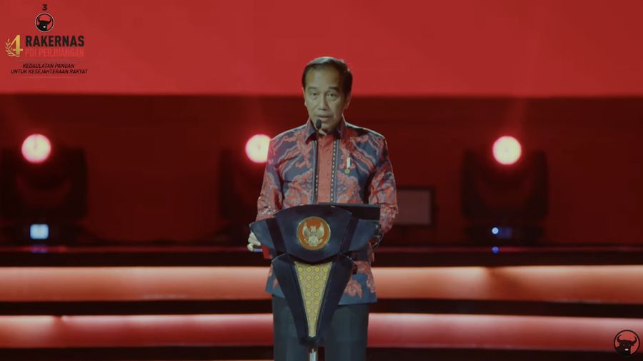 Presiden Joko Widodo dalam acara Rakernas PDI Perjuangan. (Tangkapan layar PDI Perjuangan)