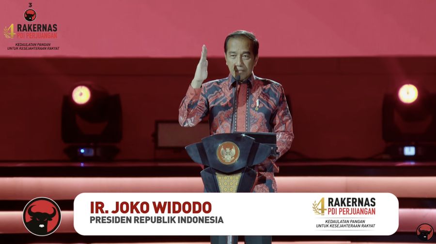 Presiden Joko Widodo dalam acara Rakernas PDI Perjuangan. (Tangkapan layar PDI Perjuangan)