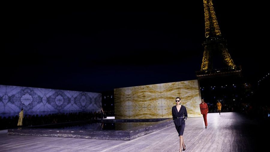 Models present creations by designer Anthony Vaccarello as part of his Spring/Summer 2024 Women's ready-to-wear collection show for fashion house Saint Laurent during Paris Fashion Week in Paris, France, September 26, 2023. REUTERS/Johanna Geron