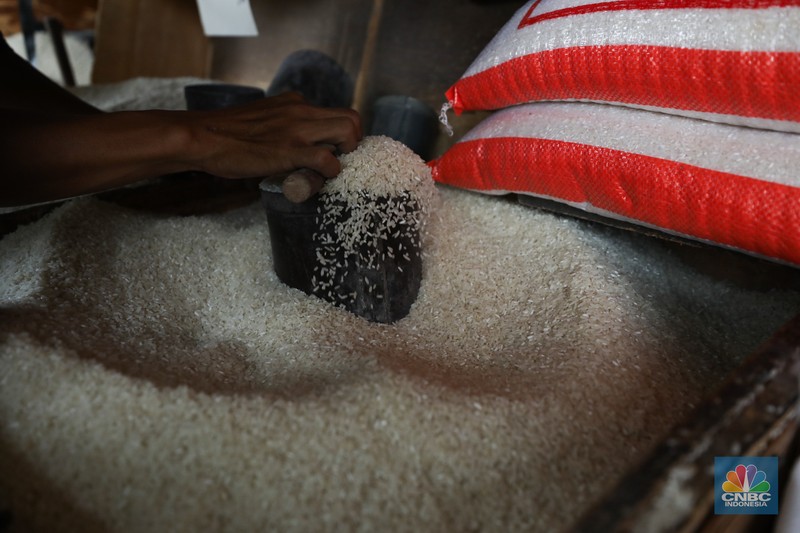 Aktivitas penjualan beras di Pasar Jaya Pal Merah, Jakarta, Senin (2/10/2023). (CNBC Indonesia/Tri Susilo) Aktivitas penjualan beras di Pasar Jaya Pal Merah, Jakarta, Senin (2/10/2023). (CNBC Indonesia/Tri Susilo)