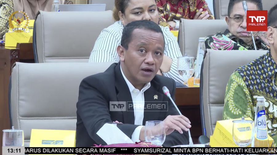 Menteri Investasi/Kepala Badan Koordinasi Penanaman Modal Bahlil Lahadalia saat Rapat kerja dengan Komisi VI DPR RI. (Tangkapan Layar Youtube DPR RI)