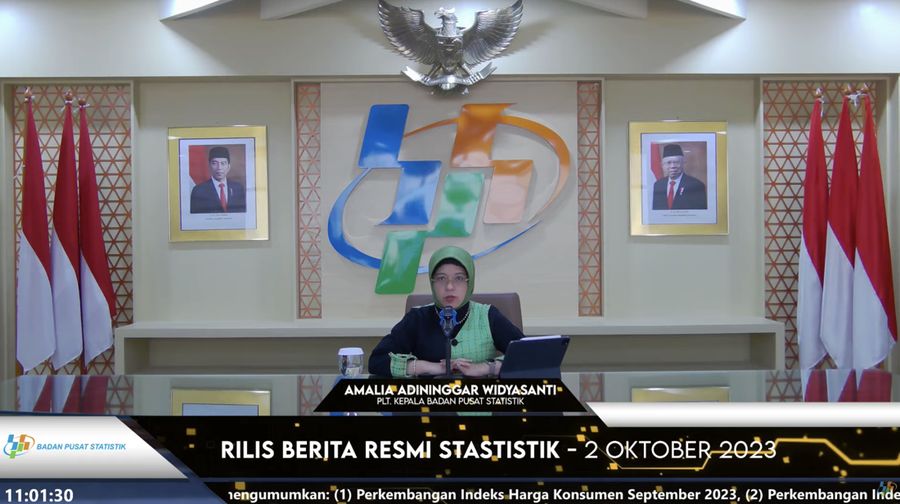 Plt. Kepala BPS, Amalia Adininggar Widyasanti saat menyampaikan Rilis BPS 2 Oktober 2023. (Tangkapan Layar Youtube BPS Statistic)