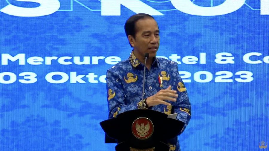 Presiden Joko Widodo dalam RAKERNAS KORPRI Tahun 2023. (Tangkapan Layar Youtube DEWAN PENGURUS KORPRI NASIONAL)