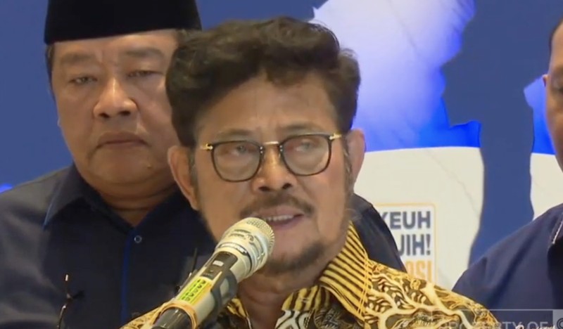 Konferensi pers Menteri Pertanian Syahrul Yasin Limpo di Nasdem Tower, Jakarta, Kamis (5/10/2023). (YouTube/CNN Indonesia)