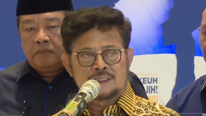 Konferensi pers Menteri Pertanian Syahrul Yasin Limpo di Nasdem Tower, Jakarta, Kamis (5/10/2023). (YouTube/CNN Indonesia)