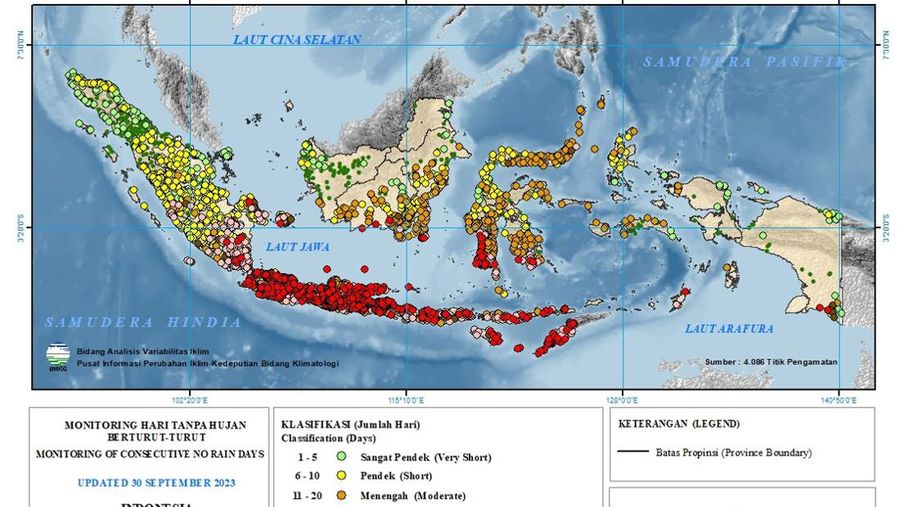 Wilayah yang diperkirakan tidak diguyur hujan lebih 60 hari. (Dok. BMKG)