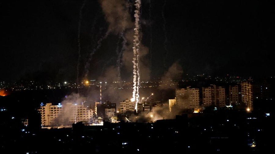Israel's Iron Dome anti-missile system intercepts rockets launched from the Gaza Strip, as seen from Ashkelon in southern Israel October 7, 2023. REUTERS/Amir Cohen