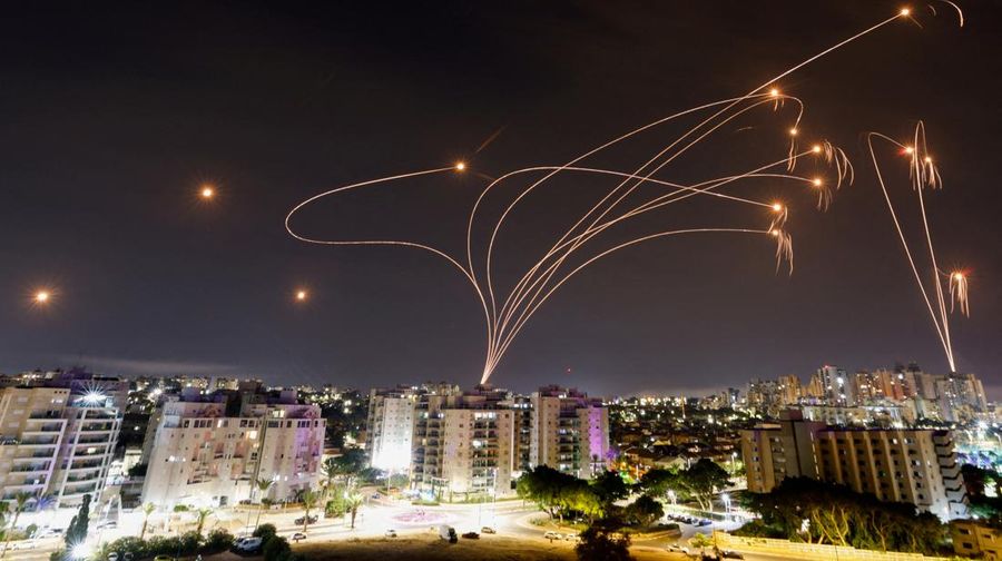 Israel's Iron Dome anti-missile system intercepts rockets launched from the Gaza Strip, as seen from the city of Ashkelon, Israel October 9, 2023. REUTERS/Amir Cohen TPX IMAGES OF THE DAY